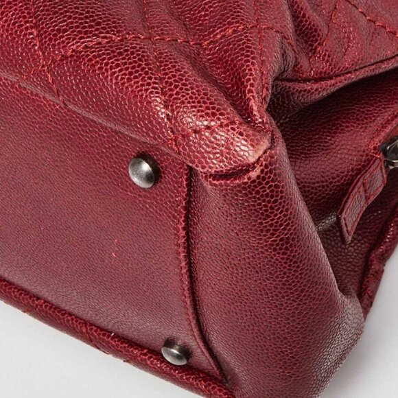Chanel Dark Red Quilted Caviar Leather Crave Shopping Tote Bag - Picture 4 of 12
